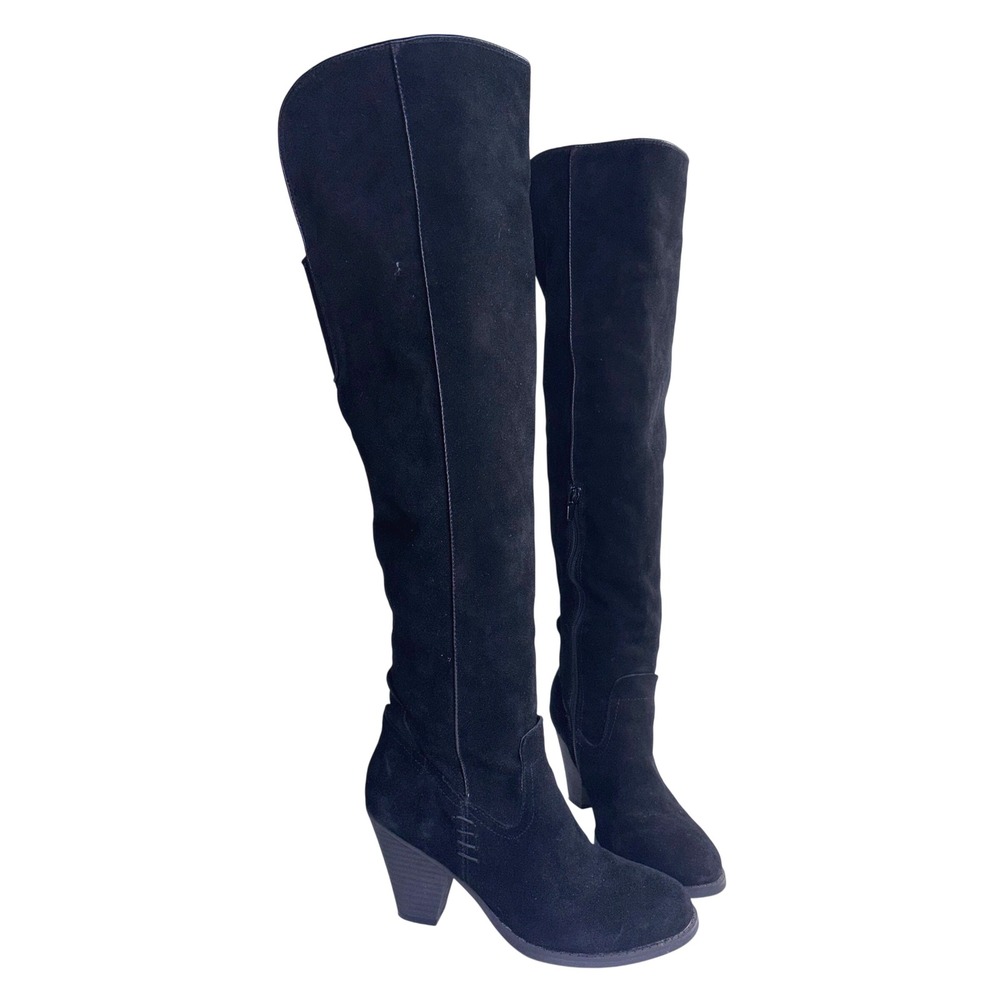 MIA Aubrey Black Suede Over The Knee Boots Block Heel Size 7
